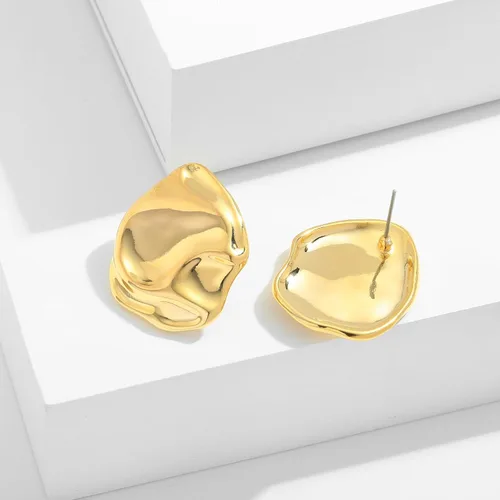 Vista 5 de Aretes de oro irregulares para mujer, aretes de tuerca de plata martillada, aretes geométricos, aretes de oro vintage