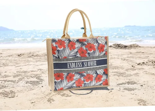 Vista 121 de Bolso grande de paja para mujer, tejido de ratán, bolso de playa de verano, a rayas