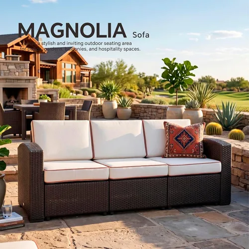 Vista 3 de Lagoon Magnolia Brown_Rattan Sofá W/Cojín Beige