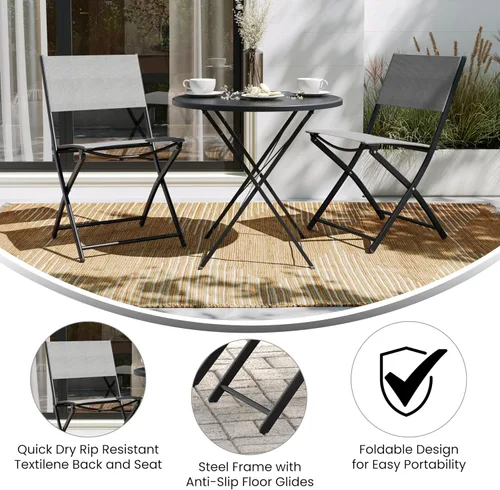 Vista 5 de Flash Furniture Brazos - Sillas plegables comerciales para interiores y exteriores, respaldos/asientos Flex Comfort, marcos de metal, diseño Negro