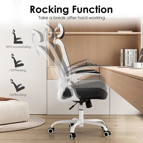 Vista 7 de Silla giratoria ergonómica de oficina con reposacabezas ajustable 3D y soporte lumbar, silla de escritorio con respaldo alto con brazos abatibles