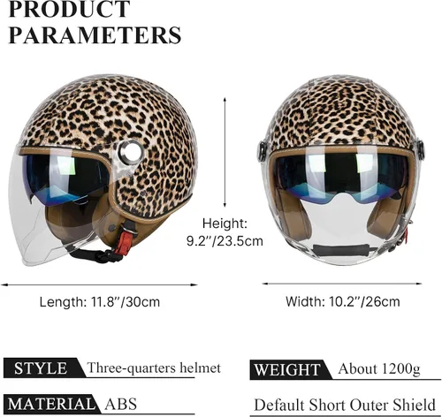 Vista 5 de Casco de motocicleta de cuero PU brillante vintage 3/4, con certificación DOT, con visor doble, casco de cara abierta, casco de media cara