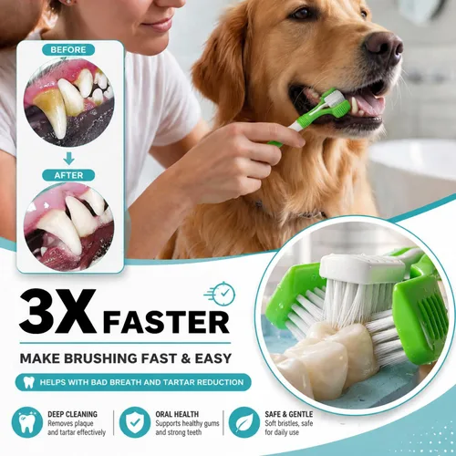 Vista 2 de Cepillo de dientes para perro, cepillos de dientes de 360 grados, cepillos de dientes de triple cabeza, cepillo de dientes de doble cabeza, cepillos