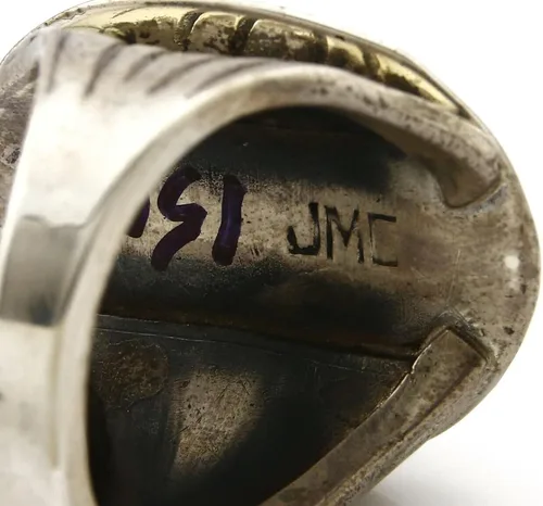 Vista 7 de Navajo Kingman - Anillo de plata .925 firmado por el artista JMC C.80's, Plata 925, plata esterlina, piedras preciosas, metal, Turquesa