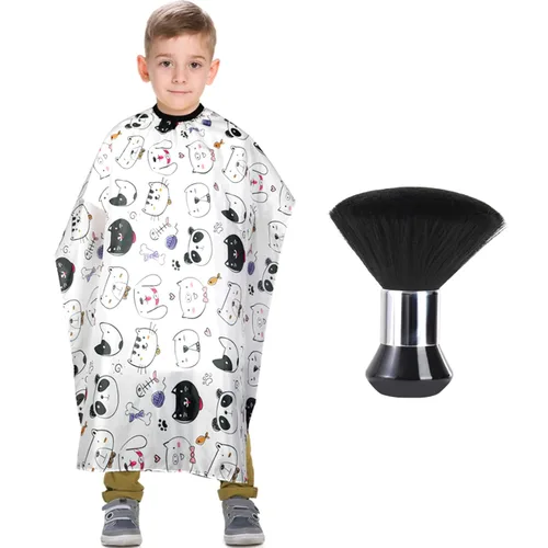 Vista 10 de Capa de peluquería para niños con cepillo para el cuello, capa profesional de corte de pelo con cierre a presión ajustable