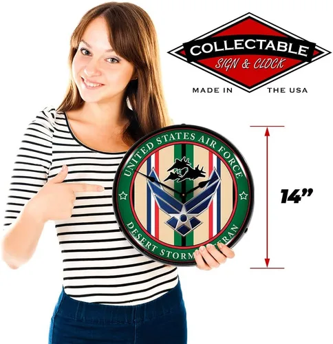 Vista 3 de Air Force Veteran Operation Desert Storm - Reloj de pared LED, diseño de parche militar, iluminado de 14 pulgadas