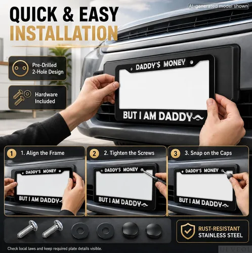 Vista 3 de Marco de matrícula de automóvil personalizado para estándar de EE. UU., marco de acero para parte delantera y trasera, marco de placa de matrícula