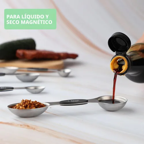 Vista 2 de Juego de 9 cucharas medidoras magnéticas de acero inoxidable de doble cara Negro