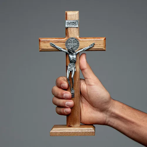 Vista 6 de Intercession Crucifijo de cruz de madera para pared y mesa (plata envejecida, 5 pulgadas)