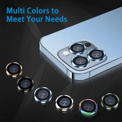 Vista 6 de Compatible con iPhone 13 Pro para iPhone 13 Pro Max, protector de lente de cámara antiarañazos, vidrio templado 9H, protector de cámara de metal a