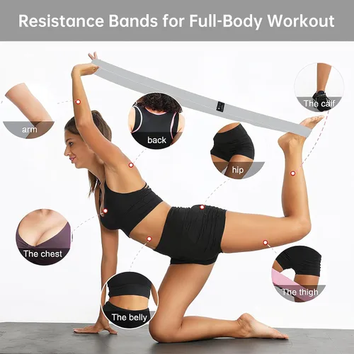 Vista 6 de Fabric Resistance Bands - 3-Pack Set, Long Cloth Exercise Bands for Home Workout Strength Training, Yoga & Pilates with Storage Bag