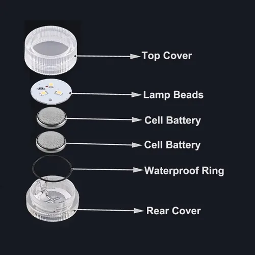 Vista 2 de Mini velas de té LED sumergibles impermeables – 20 unidades superbrillantes de disco de luz a pilas para centros de mesa de boda, florero floral
