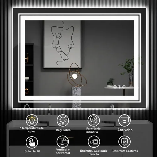 Vista 7 de Snowdool - Espejo de baño LED, de 24 x 36 pulgadas, con luz delantera y trasera, antiempañamiento, espejo de tocador de baño para pared, con función