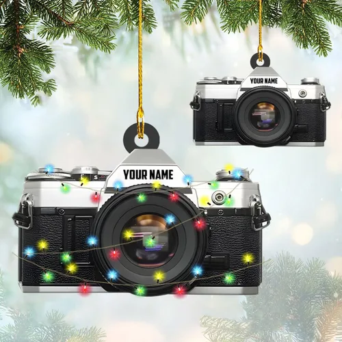 Vista 31 de Adorno personalizado para cámara, adornos de cámara personalizados para árbol de Navidad, cámara de película, adorno de Navidad, adorno