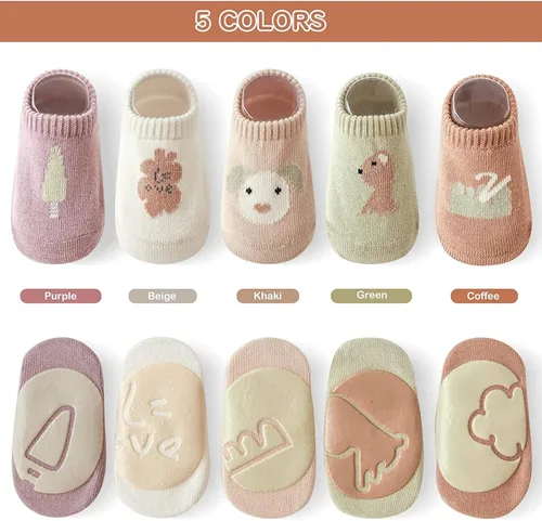 Vista 2 de Aoluvy Toddler Baby Non Slip Socks Spring Summer-5 Pairs.Anti Slip Cozy Kids Socks With Non Skid Grips for BoyGirl Infants