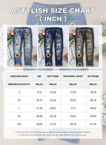 Vista 6 de Astylish - Jeans ajustados de mezclilla para mujer, desgastados, elásticos, con parches a cuadros, rasgados, con agujeros, estilo masculino