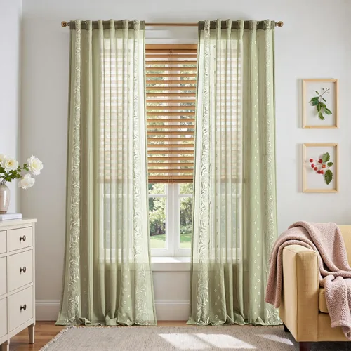Vista 22 de jinchan Cortinas de lino floral marfil para sala de estar 84" pestaña