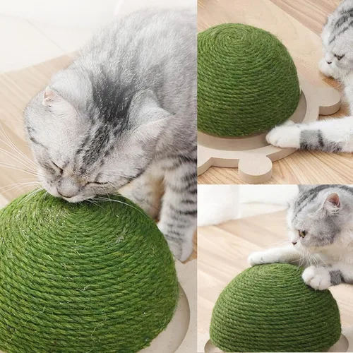 Vista 3 de Fhiny Pelota rascador para gatos, juguete rascador de sisal natural con pista de rodillos y base de madera con forma de tortuga para gatos