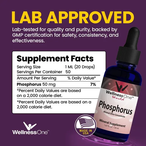Vista 2 de WellnessOne Suplementos de fósforo iónico, líquido de fósforo de ácido ortofosfórico para dientes, salud ósea y apoyo energético, sin OMG, vegano