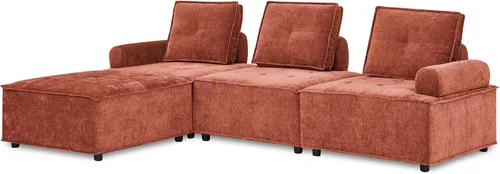 Vista 59 de Quarte Sofá seccional en forma de U, sofá modular con dos asientos individuales, dos sillas, combinación de bricolaje, tela de hilo en bucle Beige/5