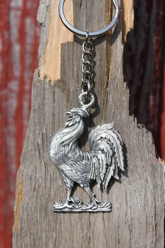 Vista 2 de Hastings Pewter Company Lead Free Pewter Rooster Keychain Made in Michigan key chain
