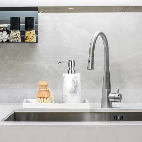 Vista 6 de Luxspire Dispensador de jabón de mármol + bandeja de tocador de baño Luxspire de 11 pulgadas