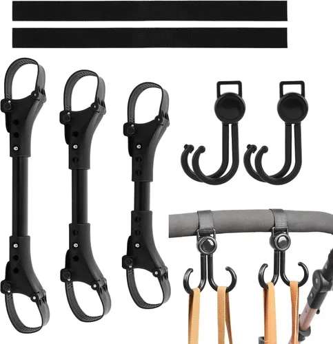 Vista 4 de Conector de cochecito de 3 piezas con 2 ganchos para cochecito, conector para niños pequeños, longitud ajustable de liberación rápida con gancho