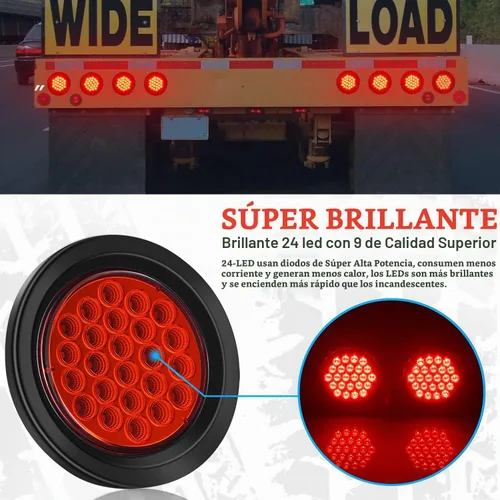 Vista 4 de LINKITOM Luces redondas de remolque de 4 pulgadas, 24 luces LED superbrillantes de freno/trasera, IP67 impermeable, certificado DOT para remolques