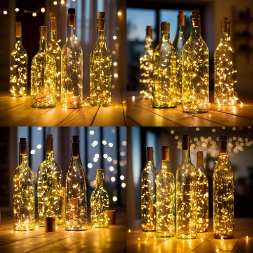Vista 6 de Paquete de 20 luces para botellas de vino con corcho que funcionan con pilas, 20 luces LED de alambre plateado para botellas de licor, tarros