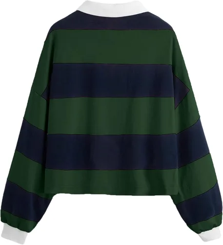 Vista 2 de Remidoo Sudadera corta de manga larga con cuello medio botón para mujer