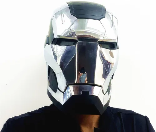 Vista 4 de Iron-Man Mk5 Casco eléctrico con control de voz para abrircerrar, máscara para niños, juguetes de cumpleaños, color gris, Gris