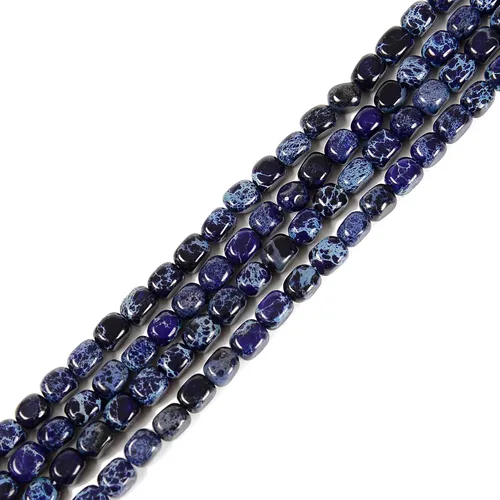 Vista 2 de JM Design Azul oscuro Sedimento Jaspe Rectángulo Cubo Perlas Tamaño 0.236x0.276 in 15.5 '' Hebra para la fabricación de joyas