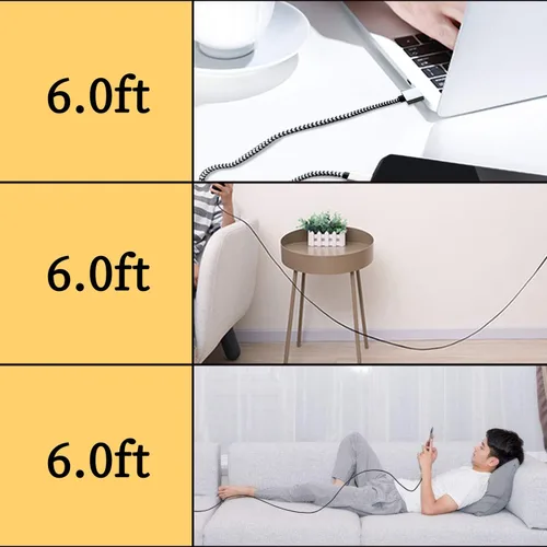 Vista 5 de QQLIKE Cable USB C, paquete de 5 (6 pies) cable trenzado de nailon tipo C de carga rápida 3A