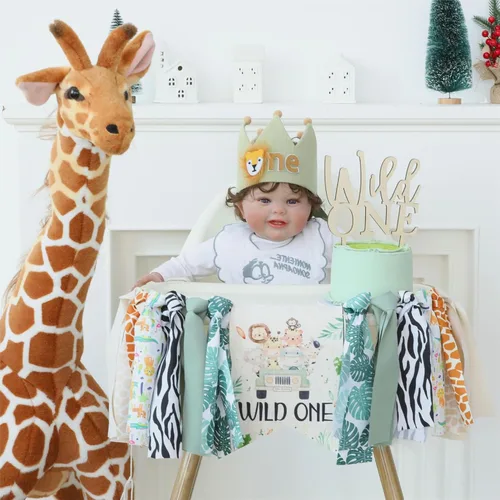 Vista 6 de Wild One - Decoración de cumpleaños para niño de la primera silla alta para 1 año Verde Uno