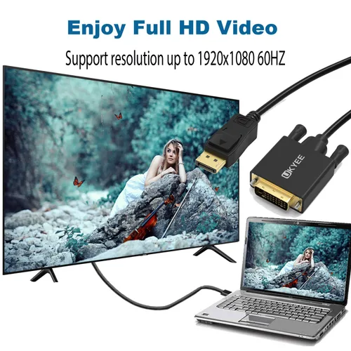Vista 3 de Displayport - Cable DVI de 3 pies, paquete de 2 unidades, adaptador de cable de puerto de pantalla (DP) a DVI para proyector de monitor