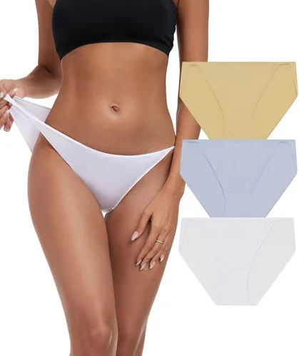 Vista 10 de ANLIQI Ropa interior de bikini de corte alto para mujer, suave, modal, de tiro bajo, no se ve, tallas grandes, paquete múltiple