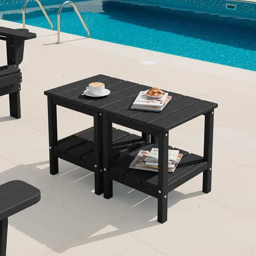 Vista 11 de SERWALL Mesa auxiliar de 2 niveles HDPE para exteriores, resistente a la intemperie, mesa auxiliar Adirondack rectangular Aruba