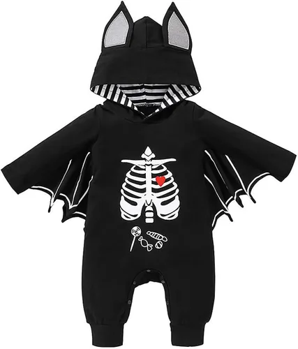 Vista 20 de AGQT Disfraz de murciélago de Halloween para bebé, niño y niña, 2 piezas, talla de 0 a 24 meses