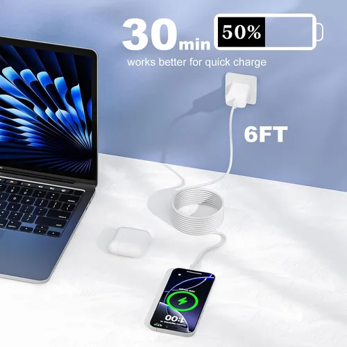 Vista 6 de Cable CarPlay para iPhone 18/17/16/15/iPhone Duo, cable USB a USB C de 6 Blanco