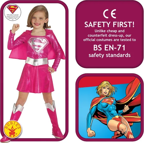 Vista 2 de Disfraz infantil rosa de Supergirl, M, RosadoPlateado
