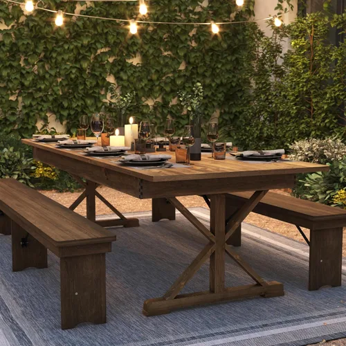 Vista 5 de Flash Furniture Hercules - Mesa de comedor plegable con patas en X, mesa rectangular de pino macizo de grado comercial para 10, 9 x 40 pulgadas