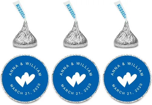 Vista 45 de Andaz Press Etiquetas personalizadas de gota de chocolate para boda, nombres y fecha redondos, turquesa aguamarina, paquete de 240, personalizadas