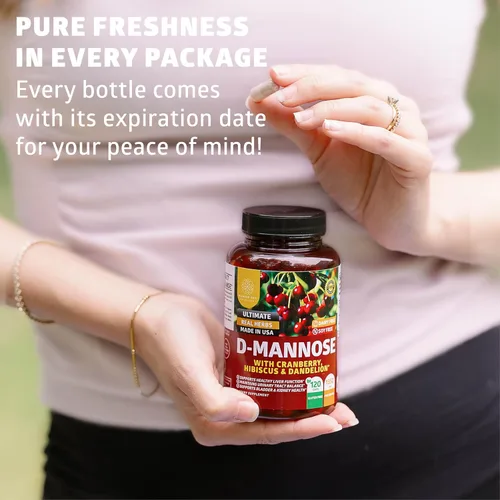 Vista 6 de Number One Nutrition Manosa D prémium con arándano e hibisco [fuerza máxima, 1350 mg] (120 unidades (paquete de 2))