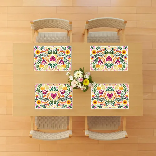 Vista 4 de Sunwer Juego de 4 manteles individuales de fiesta mexicana, diseño floral de Cinco de Mayo, decoración de fiesta del Día de los Muertos, decoración