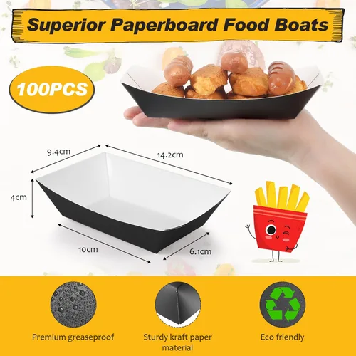 Vista 2 de Yinkin 100 bandejas de papel para alimentos, botes, bandejas desechables para nachos de 1 libra, bolsas de chips de taco, bolsas de papel kraft