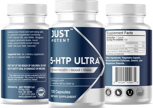 Vista 2 de 5-HTP Ultra 200mg 120 cápsulas – Suministro para 4 meses para el sueño, el estado de ánimo y la salud cerebral Fortificado con SAM-e