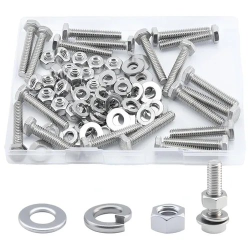 Vista 19 de Tornillo de cabeza hexagonal 1/4-20 x1 (20 unidades), tuercas de bloqueo, kits de arandelas planas y de bloqueo, acero inoxidable 304 18-8