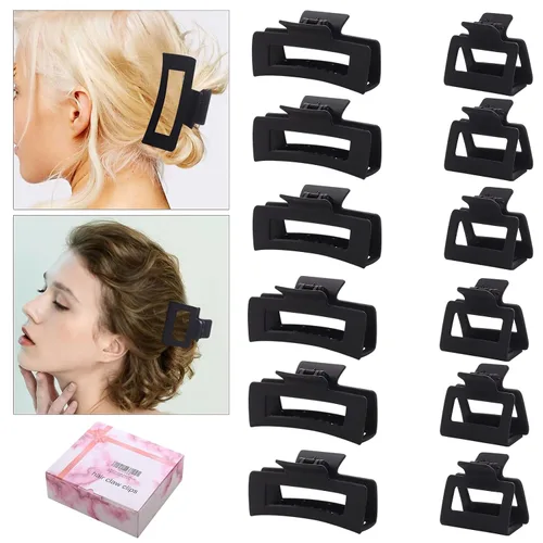 Vista 9 de Paquete de 12 pinzas tipo garra cuadradas negras, pinzas tipo garra rectangulares grandes y pequeñas neutrales, pinzas para cabello grandes mate