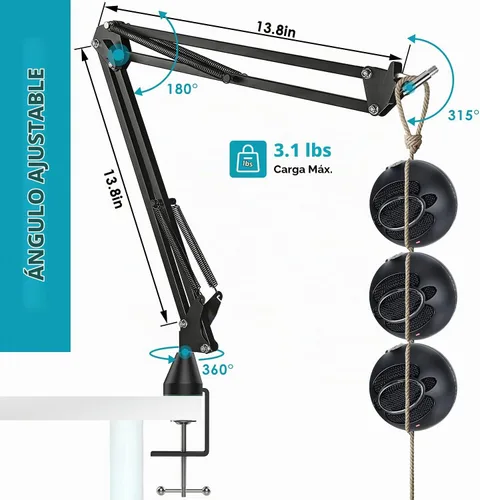 Vista 3 de YOUSHARES Soporte de micrófono con cubierta de espuma, soporte de brazo de brazo de micrófono, filtro pop compatible con micrófono de bola de nieve
