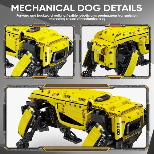 Vista 4 de Mould King 15066 Kit de bloque de construcción para perros robot técnico amarillo de cuatro patas, módulo de potencia RC robot inteligente mecánico